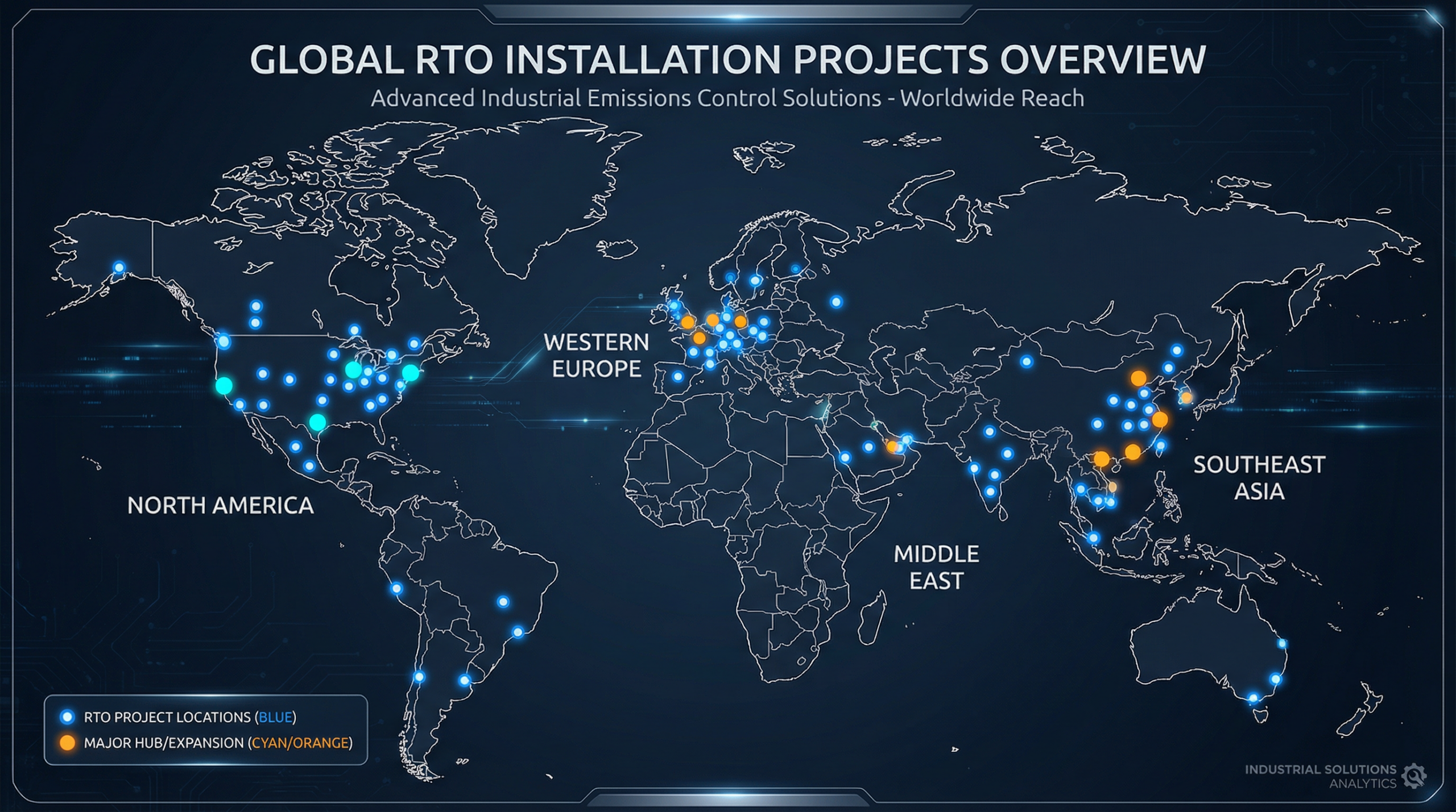 Global RTO installation project coverage map – North America, Europe, Southeast Asia, Middle East