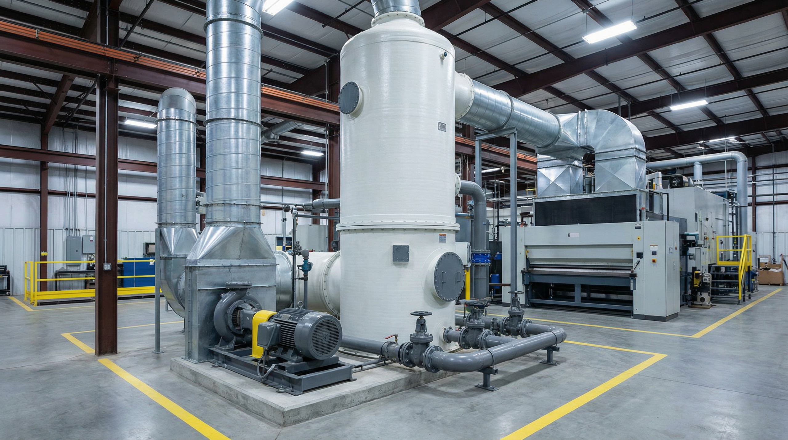 Industrial VOC scrubber system installed in manufacturing facility