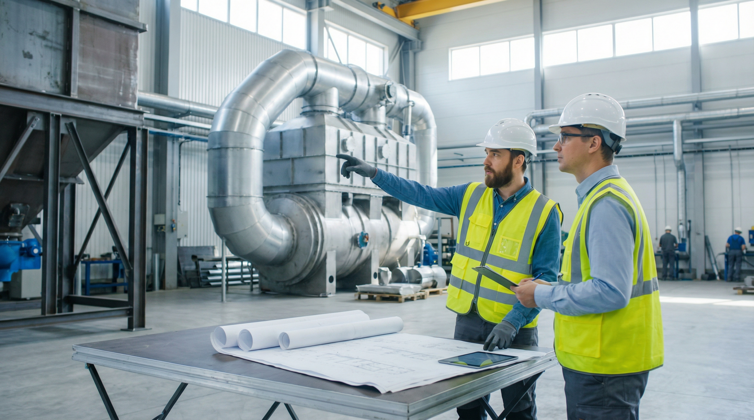 VOC control engineers reviewing RTO system schematics — VOCRTO System