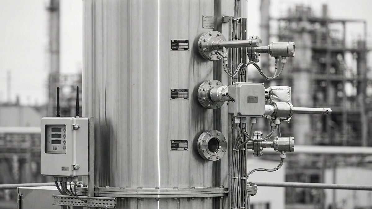 Industrial exhaust stack with CEMS continuous emission monitoring probes and analyzers for VOC compliance verification